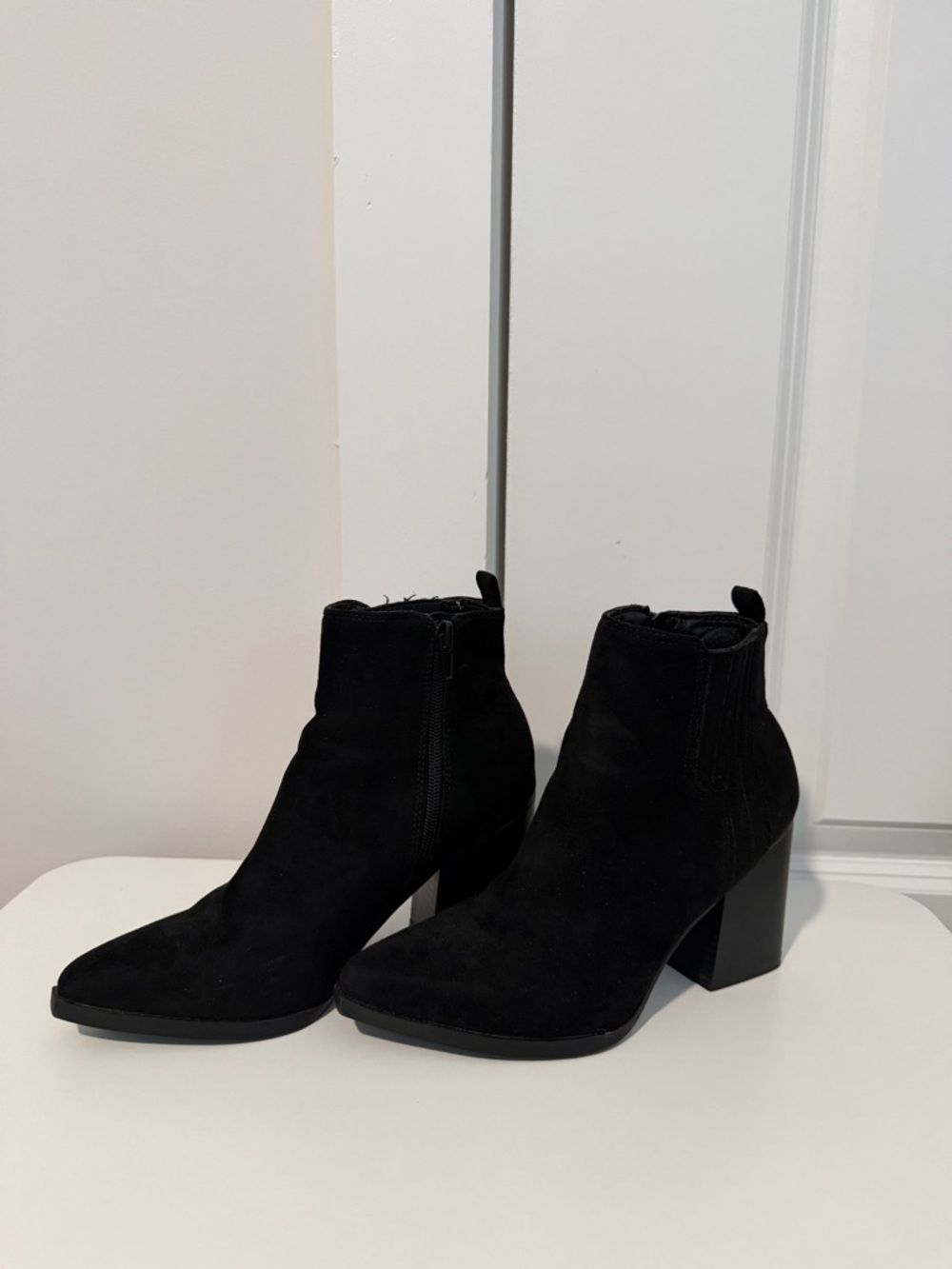 indigo rd. Black Suede Ankle Booties with Block Heel